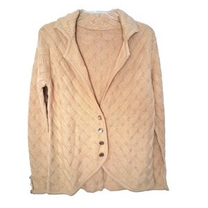 Cable Knit Cardigan Sweater‎ Size Medium Marigold Yellow Color Pearl Buttons